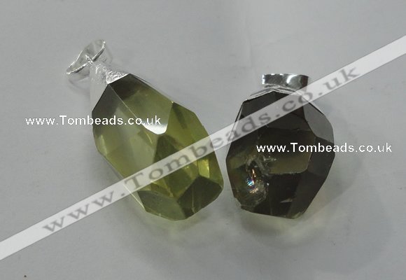 NGP1392 15*20mm - 15*30mm faceted nuggets lemon quartz pendants