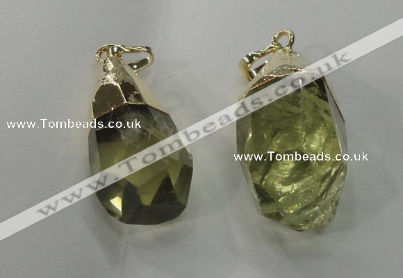 NGP1393 18*25mm - 15*35mm faceted nuggets lemon quartz pendants