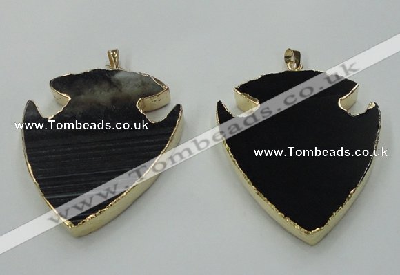 NGP1451 47*57mm arrowhead black agate gemstone pendants wholesale