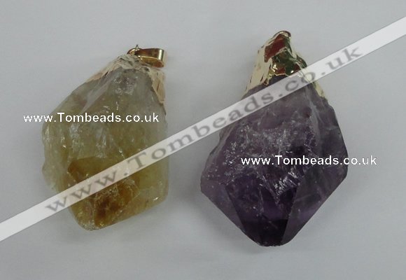 NGP1467 22*45mm - 25*50mm nuggets amethyst & citrine pendants