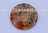 NGP149 2pcs 40mm flat round picasso jasper gemstone pendants