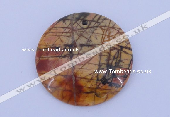 NGP149 2pcs 40mm flat round picasso jasper gemstone pendants