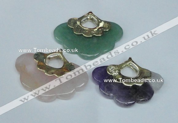 NGP1509 8*40*50mm mixed gemstone with brass setting pendants