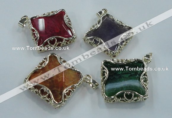 NGP1560 12*38*40mm diamond agate with brass setting pendants