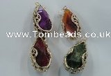 NGP1562 28*30*55mm teardrop agate with brass setting pendants