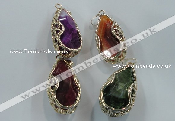 NGP1562 28*30*55mm teardrop agate with brass setting pendants