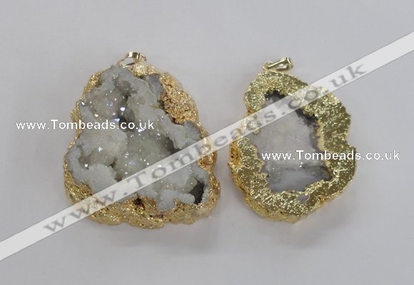 NGP1675 35*40mm - 45*50mm freeform plated druzy agate pendants