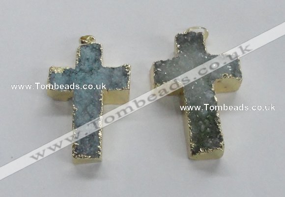 NGP1685 30*45mm - 32*50mm cross druzy agate pendants wholesale