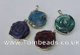 NGP1696 28*30mm - 30*32mm carved flower agate gemstone pendants