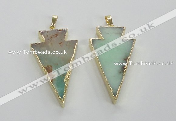 NGP1703 27*47mm arrowhead australia chrysoprase pendants