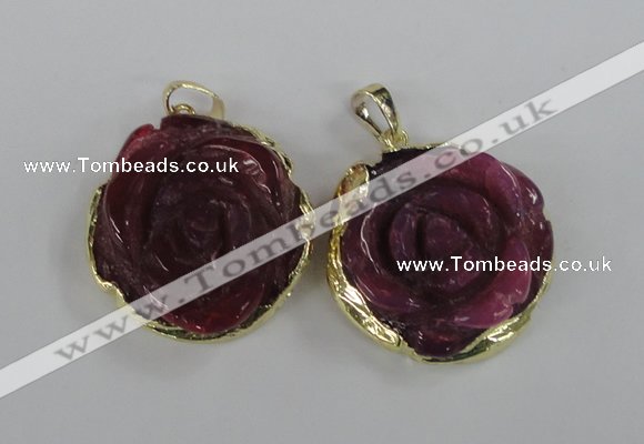 NGP1708 28*30mm - 30*32mm carved flower agate gemstone pendants