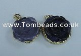 NGP1709 28*30mm - 30*32mm carved flower agate gemstone pendants