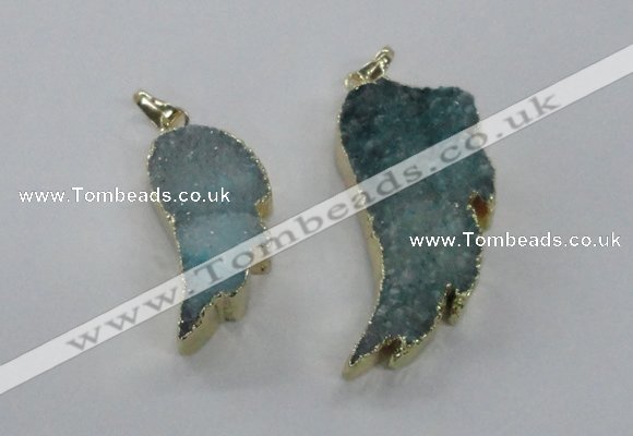 NGP1803 35*40mm - 45*50mm wing-shaped plated druzy agate pendants