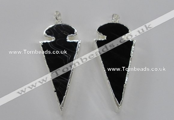 NGP1807 25*60mm - 30*65mm arrowhead black agate pendants