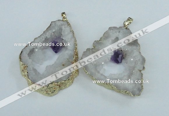 NGP1950 30*40mm - 45*55mm freeform druzy agate & amethyst pendants