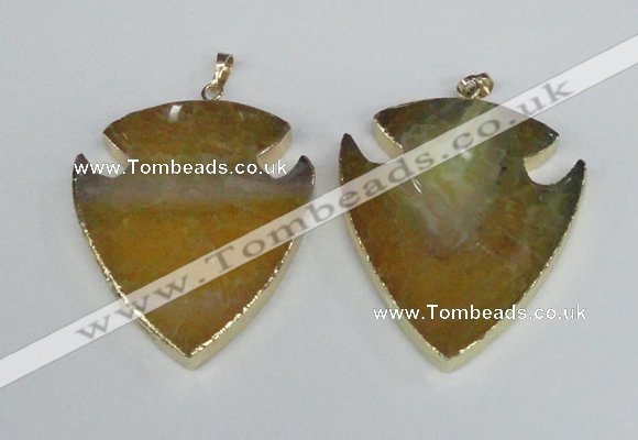 NGP1963 47*57mm arrowhead agate gemstone pendants wholesale