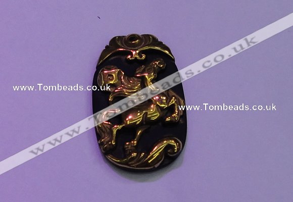 NGP2004 22*35mm carved gold plated matte black obsidian pendants