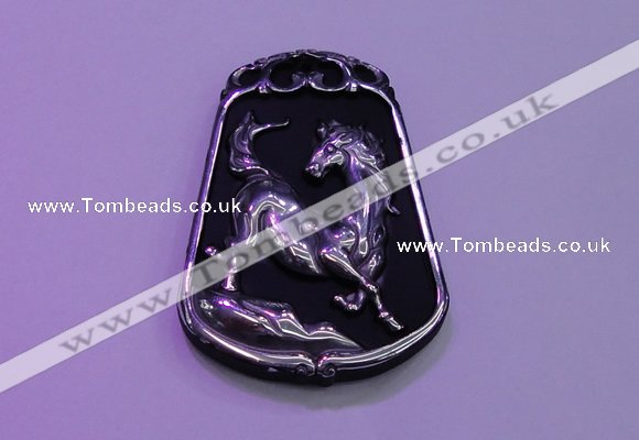 NGP2018 38*52mm carved silver plated matte black obsidian pendants