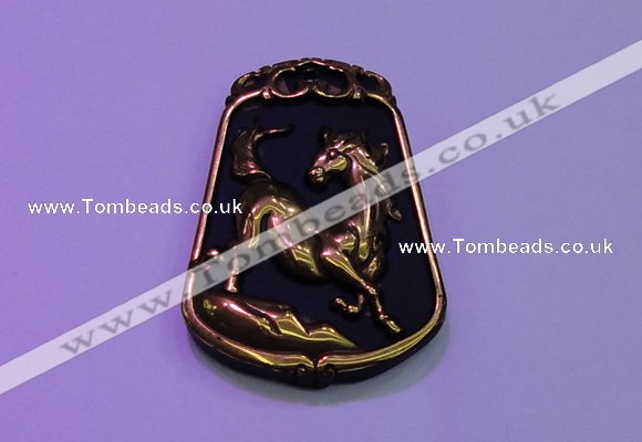 NGP2019 38*52mm carved gold plated matte black obsidian pendants