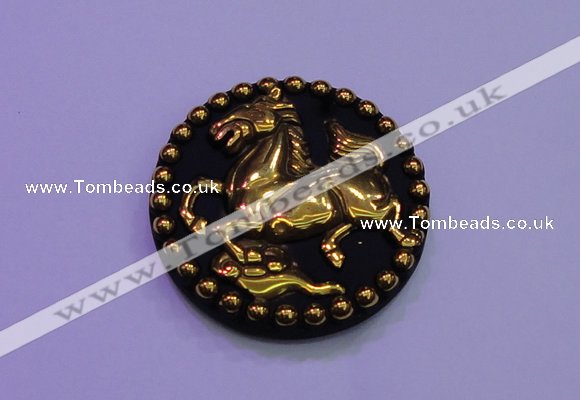 NGP2022 50mm carved gold plated matte black obsidian pendants