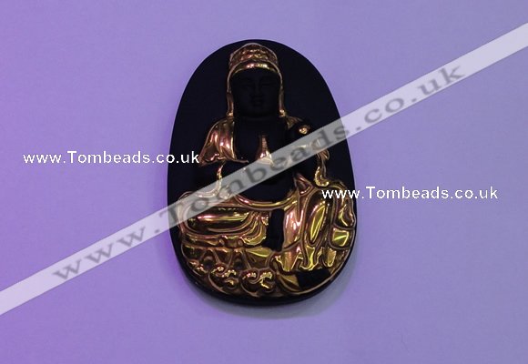 NGP2028 35*55mm carved gold plated matte black obsidian pendants