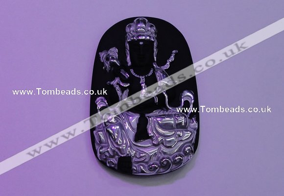NGP2033 40*65mm carved silver plated matte black obsidian pendants