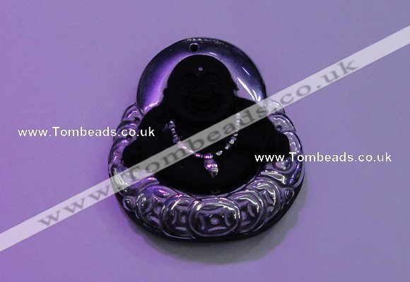 NGP2036 40*45mm carved silver plated matte black obsidian pendants