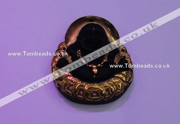 NGP2037 40*45mm carved gold plated matte black obsidian pendants