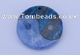 NGP207 6*40mm coin dyed blue lace agate & chrysocolla gemstone pendant