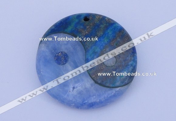 NGP207 6*40mm coin dyed blue lace agate & chrysocolla gemstone pendant