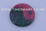 NGP208 6*40mm coin dyed rhodochrosite & chrysocolla gemstone pendant