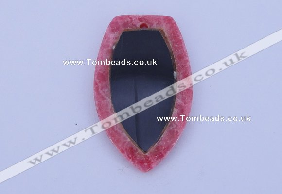 NGP211 30*50mm fashion dyed rhodochrosite & black stone pendant