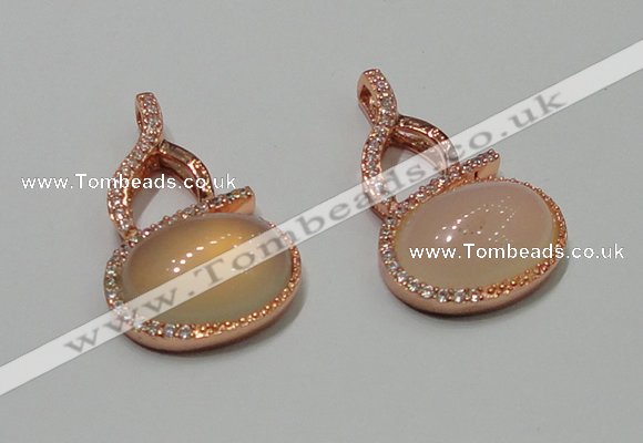 NGP2130 20*35mm agate gemstone pendants with crystal pave alloy settings