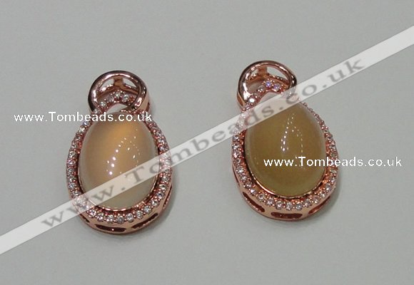 NGP2132 18*32mm agate gemstone pendants with crystal pave alloy settings
