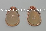 NGP2135 25*42mm agate gemstone pendants with crystal pave alloy settings