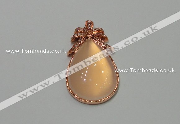 NGP2137 22*40mm agate gemstone pendants with crystal pave alloy settings