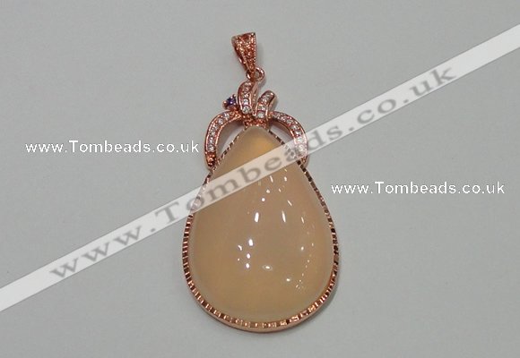 NGP2138 27*50mm agate gemstone pendants with crystal pave alloy settings