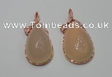 NGP2140 25*50mm agate gemstone pendants with crystal pave alloy settings