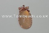 NGP2141 24*47mm agate gemstone pendants with crystal pave alloy settings