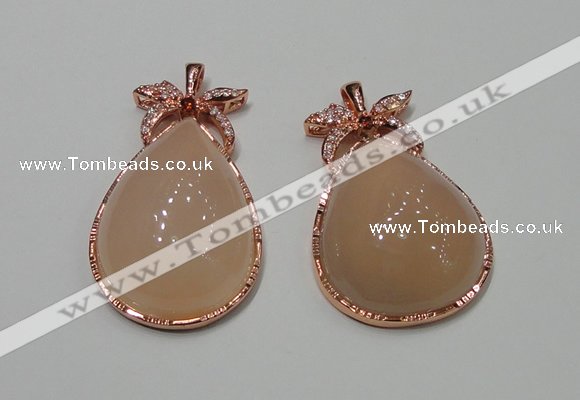 NGP2145 28*48mm agate gemstone pendants with crystal pave alloy settings