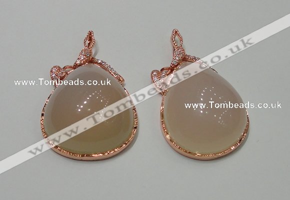 NGP2146 28*50mm agate gemstone pendants with crystal pave alloy settings