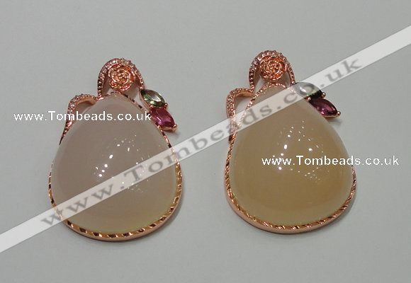 NGP2147 28*48mm agate gemstone pendants with crystal pave alloy settings