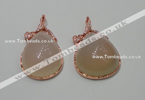 NGP2148 28*50mm agate gemstone pendants with crystal pave alloy settings