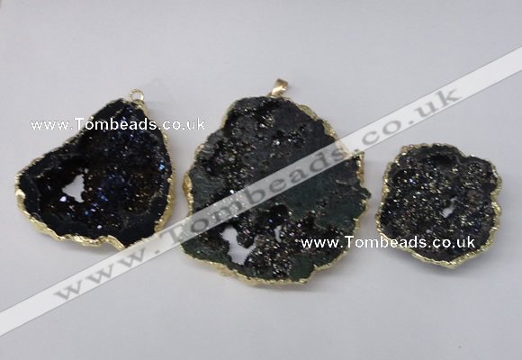 NGP2210 30*40mm - 45*55mm freeform plated druzy agate pendants