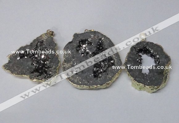 NGP2324 35*45mm - 45*55mm freeform plated druzy agate pendants