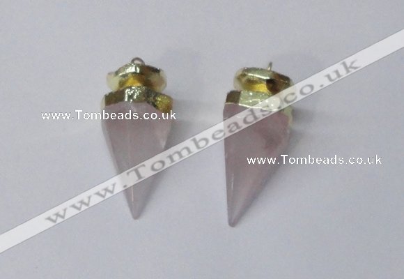 NGP2405 18*35mm - 20*40mm cone rose quartz pendants wholesale