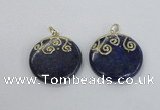 NGP2622 40mm flat round lapis lazuli gemstone pendants wholesale