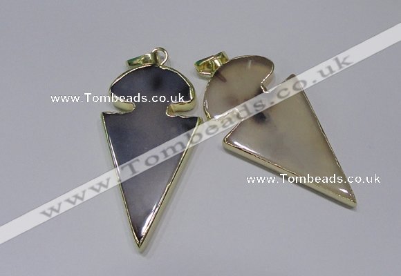 NGP2645 25*48mm - 28*54mm arrowhead agate pendants wholesale