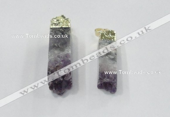 NGP2841 12*40mm - 14*50mm sticks druzy amethyst gemstone pendants