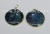 NGP2930 40*42mm flat round chrysocolla gemstone pendants